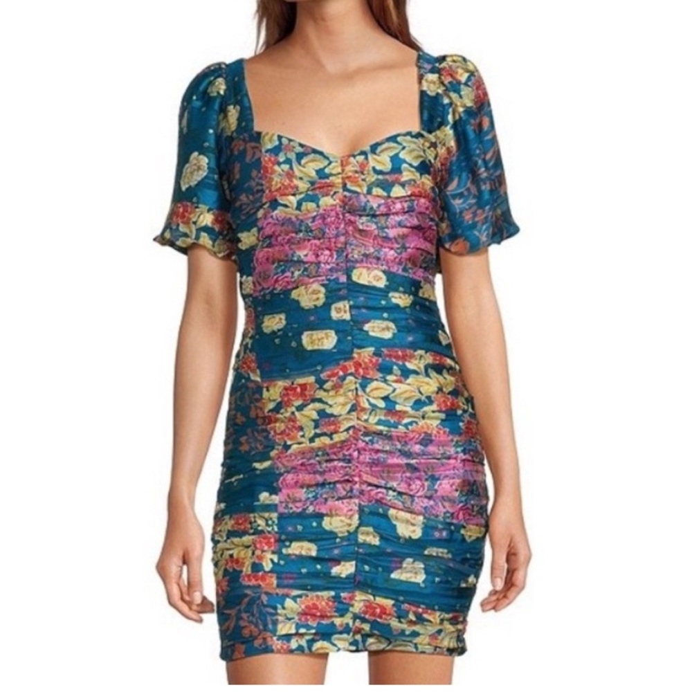 NEW! ADELYN RAE ‘Nissa’ Floral Puff Sleeve Ruched Mini Dress - Picture 5 of 12